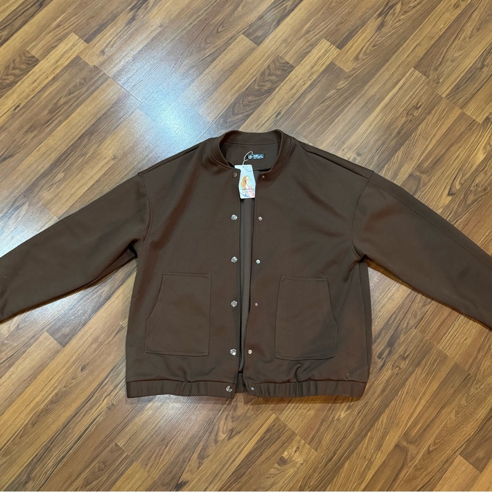 Brown Varsity Bomber Jacket Casual Style